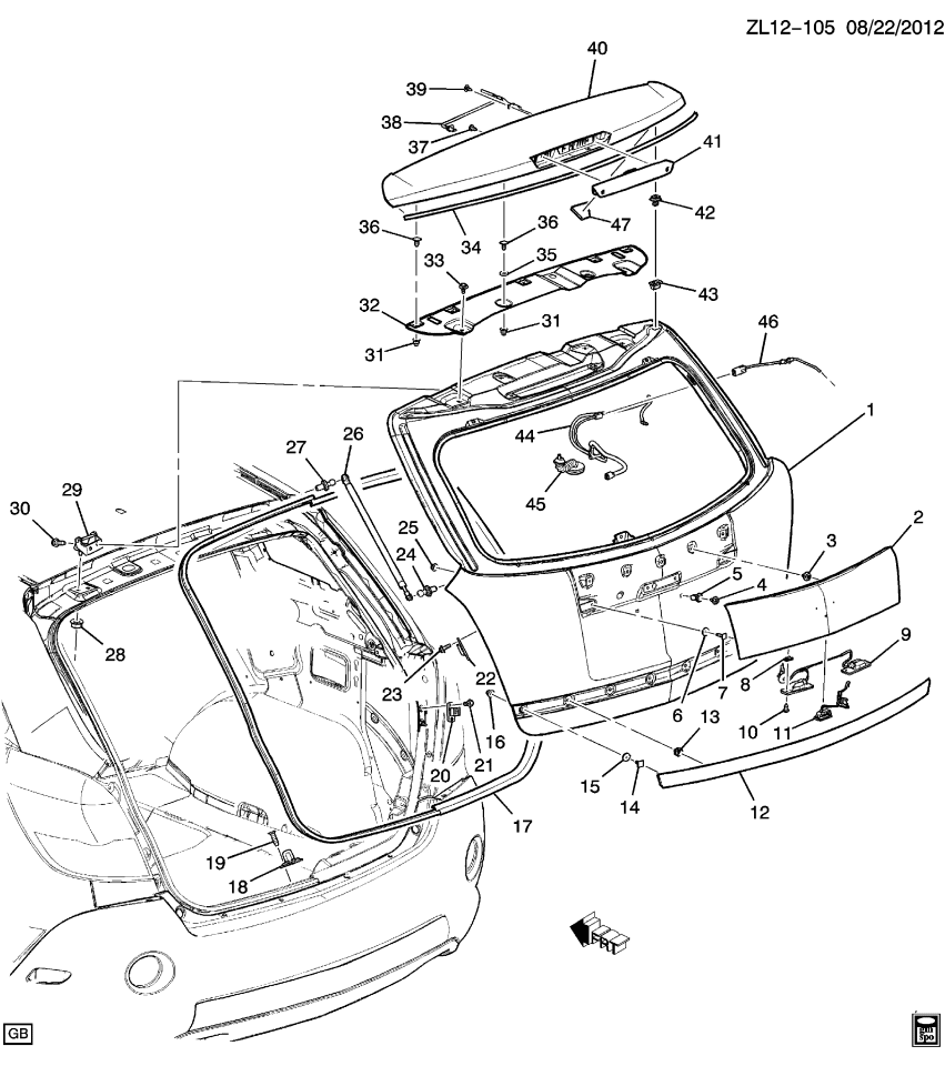 GM 20919972 Gate, Rear End, Bottom Top
