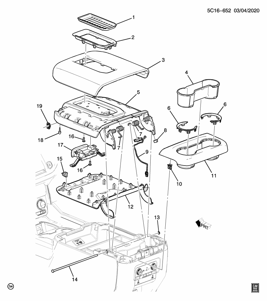 GM 84957794 Armrest, Seat Separator Console, Jet Black, Front