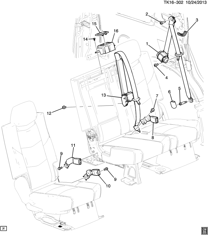 GM 84299135 Retractor, Seat Belt, Black, Rear Center