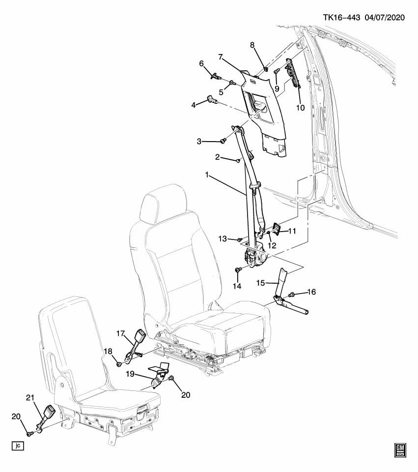 GM 84253647 Retractor, Seat Belt, Black, Front