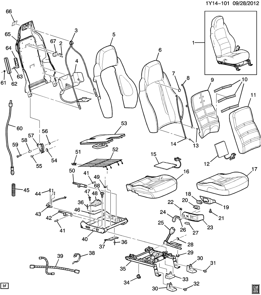 GM 19124962 Seat, Front/Rear, Silver, Passenger Side