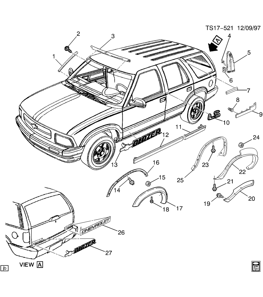 GM 88891390 Molding Kit, Cab & Load Carrier Decoration, Rear