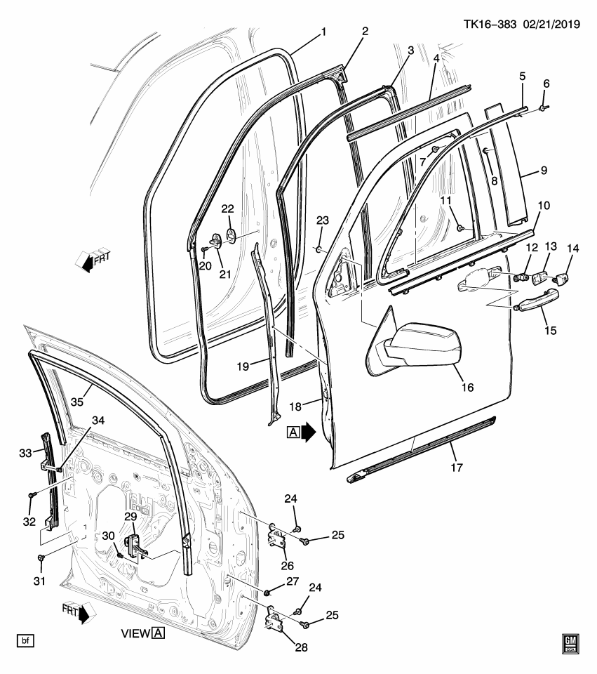 GM 23229387 Sealing Strip, Side Door Window Glass, Front
