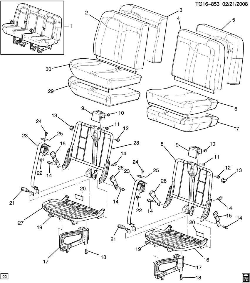 GM 19300344 Belt Kit, Front Bucket Seats, Rear