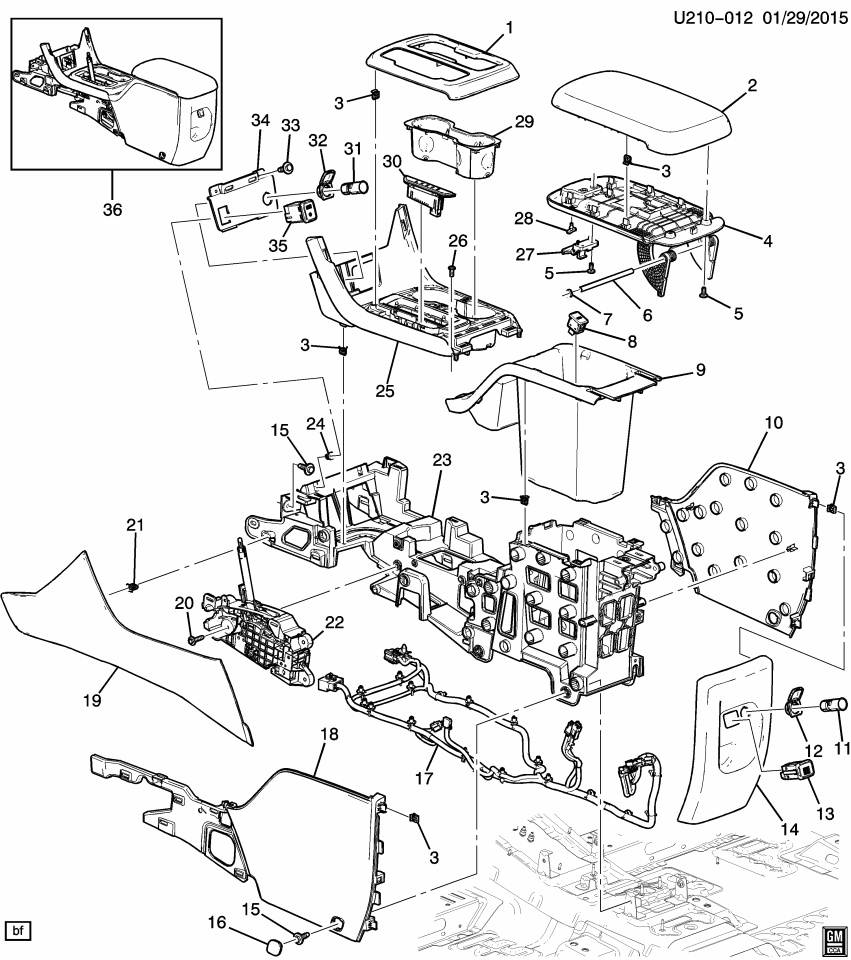 GM 84930840 Console, Floor Console, Jet Black, Front