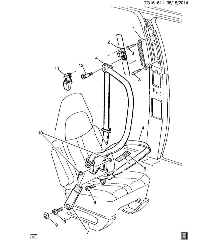 GM 19260283 Belt Kit, Rear Seat #2, Orange, Passenger Side