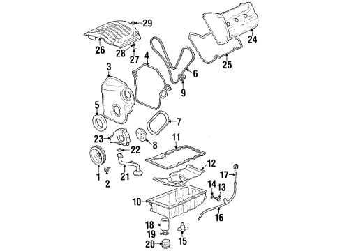 2001 Oldsmobile Aurora Engine Parts, Mounts, Cylinder Head & Valves, Camshaft & Timing, Oil Pan, Oil Pump, Balance Shafts, Crankshaft & Bearings, Pistons, Rings & Bearings Diagram