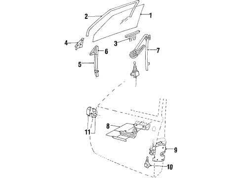 1987 Chevy Celebrity Front Door - Glass & Hardware Diagram