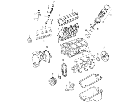 2001 Oldsmobile Intrigue Engine Parts, Mounts, Cylinder Head & Valves, Camshaft & Timing, Oil Pan, Oil Pump, Balance Shafts, Crankshaft & Bearings, Pistons, Rings & Bearings Diagram