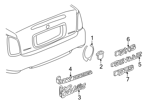 2004 Cadillac DeVille Emblem, Rear Diagram for 25722726