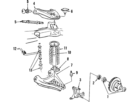 1984 Oldsmobile Cutlass Calais Front Suspension Components, Lower Control Arm, Upper Control Arm, Stabilizer Bar Diagram