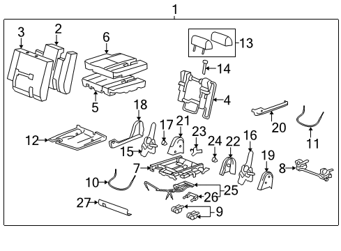 2012 Cadillac Escalade Rear Seat Components Diagram