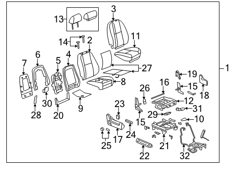 2012 Cadillac Escalade EXT Front Seat Components Diagram