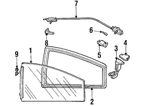 1985 Chevy Cavalier Quarter Panel - Glass & Hardware Diagram