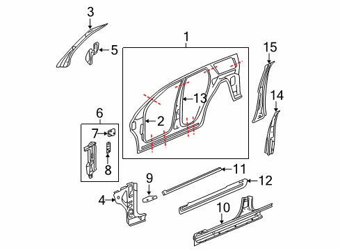 2002 Saturn Vue Center Pillar, Hinge Pillar, Rocker, Uniside Diagram