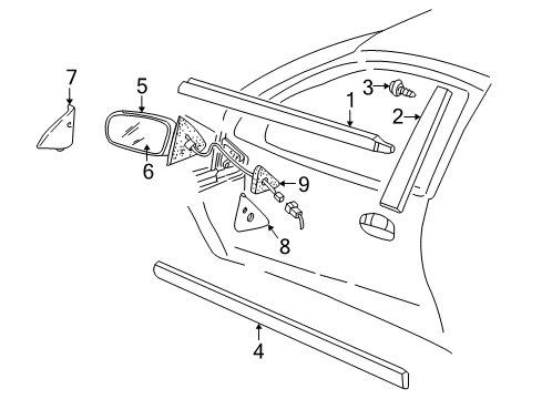 2004 Pontiac Sunfire Outside Mirrors, Exterior Trim Diagram