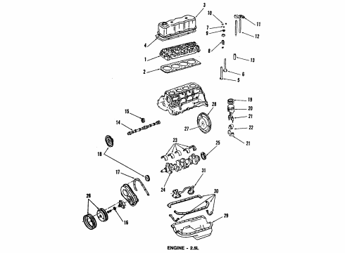 1990 Chevy Astro Engine Parts, Mounts, Cylinder Head & Valves, Camshaft & Timing, Oil Pan, Oil Pump, Crankshaft & Bearings, Pistons, Rings & Bearings Diagram