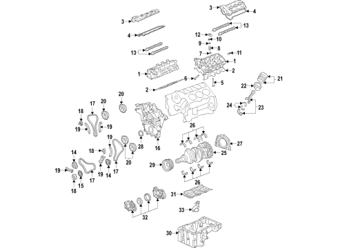 2016 Cadillac ATS Engine Parts, Mounts, Cylinder Head & Valves, Camshaft & Timing, Variable Valve Timing, Oil Cooler, Oil Pan, Oil Pump, Balance Shafts, Crankshaft & Bearings, Pistons, Rings & Bearings Diagram