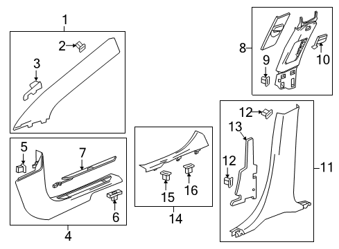 2022 Cadillac XT5 Interior Trim - Pillars Diagram
