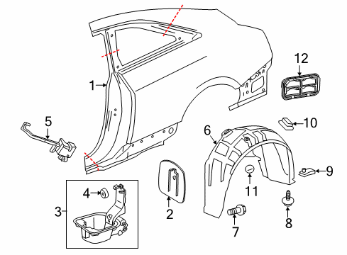 2016 Cadillac ATS Quarter Panel & Components Diagram