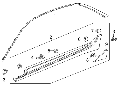 2017 Cadillac CTS Exterior Trim - Pillars, Rocker & Floor Diagram
