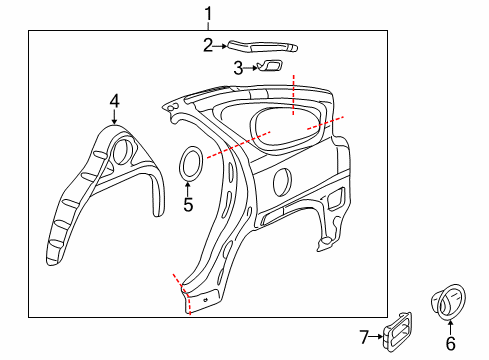 2002 Pontiac Aztek Quarter Panel & Components Diagram