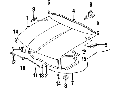 1999 Saturn SL2 Hood & Components Diagram