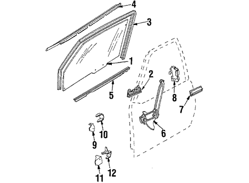 1985 Pontiac J2000 Sunbird Front Door - Glass & Hardware Diagram