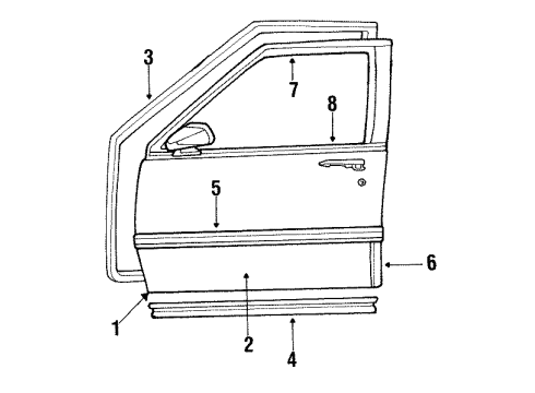 1990 Pontiac Bonneville Upper Molding, Gray, Front Driver Side Diagram for 25551389