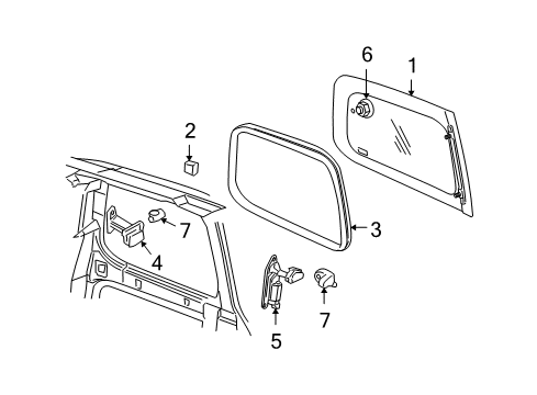 2008 Chevy Uplander Side Panel - Glass & Hardware Diagram