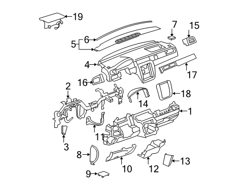 2009 GMC Yukon Instrument Panel, Black, Upper Diagram for 19331331