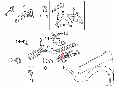 2008 Saturn Aura Structural Components & Rails Diagram