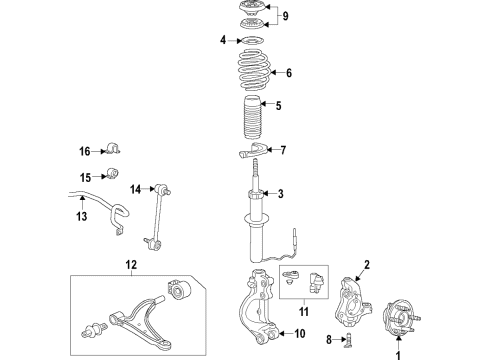 2019 Cadillac XTS Front Suspension Components, Lower Control Arm, Ride Control, Stabilizer Bar Diagram