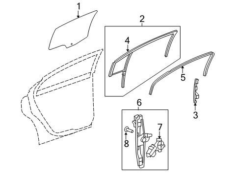 2008 Saturn Aura Rear Door - Glass & Hardware Diagram
