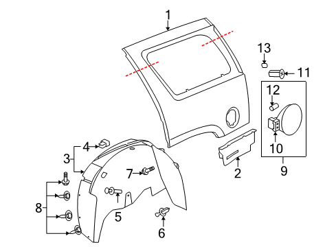 2012 Cadillac Escalade Quarter Panel & Components Diagram