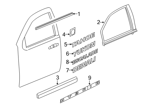 2012 Cadillac Escalade Exterior Trim - Front Door Diagram
