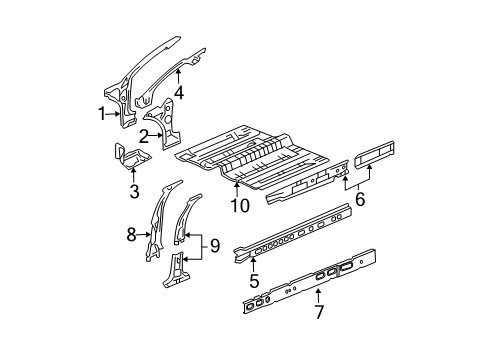 2007 Pontiac Grand Prix Center Pillar, Hinge Pillar, Rocker, Floor Diagram