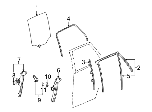 2002 Saturn Vue Rear Door - Glass & Hardware Diagram