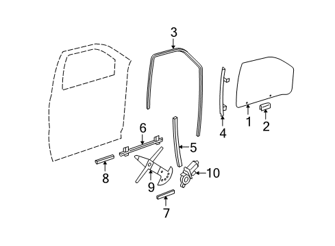 2008 Chevy Uplander Front Door - Glass & Hardware Diagram