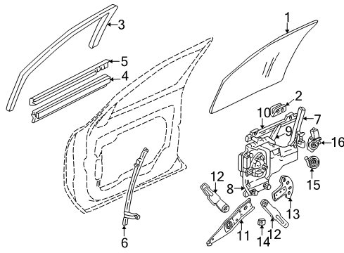 2005 Buick Park Avenue Front Door - Glass & Hardware Diagram
