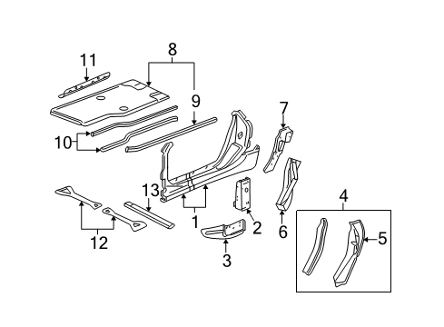 2008 Chevy Corvette Aperture Panel, Floor, Hinge Pillar, Lock Pillar Diagram