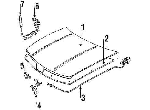 1994 Oldsmobile Cutlass Supreme Hood & Components Diagram