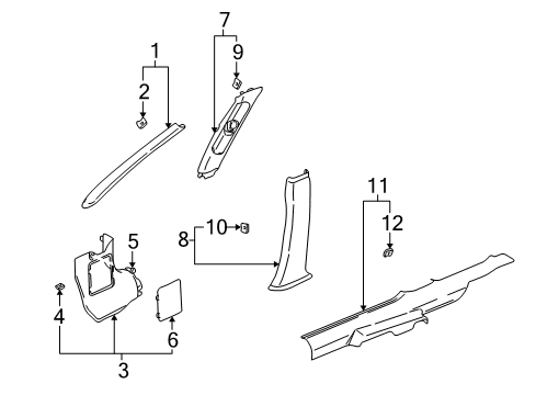 2000 Saturn LW2 Interior Trim - Pillars, Rocker & Floor Diagram