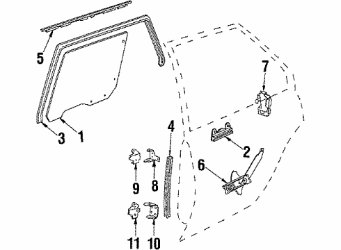 1987 Buick Skyhawk Rear Door - Glass & Hardware Diagram