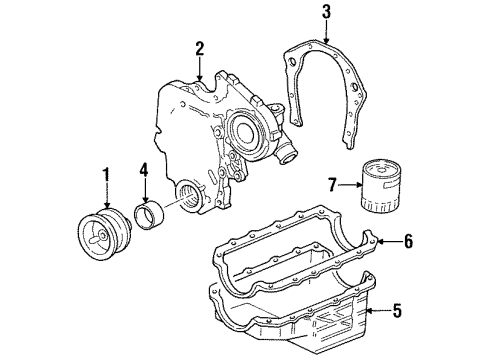 1994 Oldsmobile Achieva Engine Parts, Mounts, Cylinder Head & Valves, Camshaft & Timing, Exhaust Camshaft, Intake Camshaft, Oil Pan, Oil Pump, Crankshaft & Bearings, Pistons, Rings & Bearings Diagram