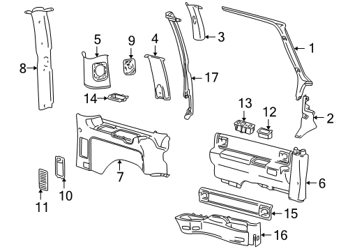 1999 GMC Safari Windshield Pillar Trim, Driver Side Diagram for 15083617