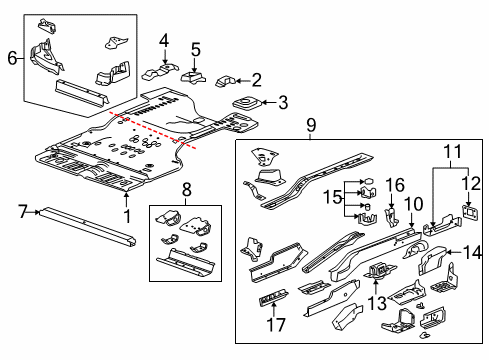 2012 Cadillac SRX Rear Body - Floor & Rails Diagram