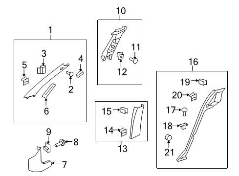 2009 Pontiac G8 Interior Trim - Pillars, Rocker & Floor Diagram