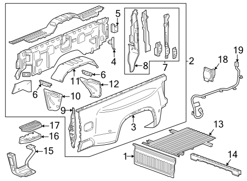 2022 Chevy Silverado 3500 HD Pick Up Box Components Diagram