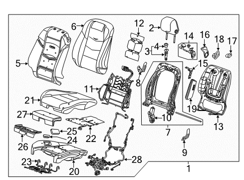 2016 Cadillac ELR Driver Seat Components Diagram